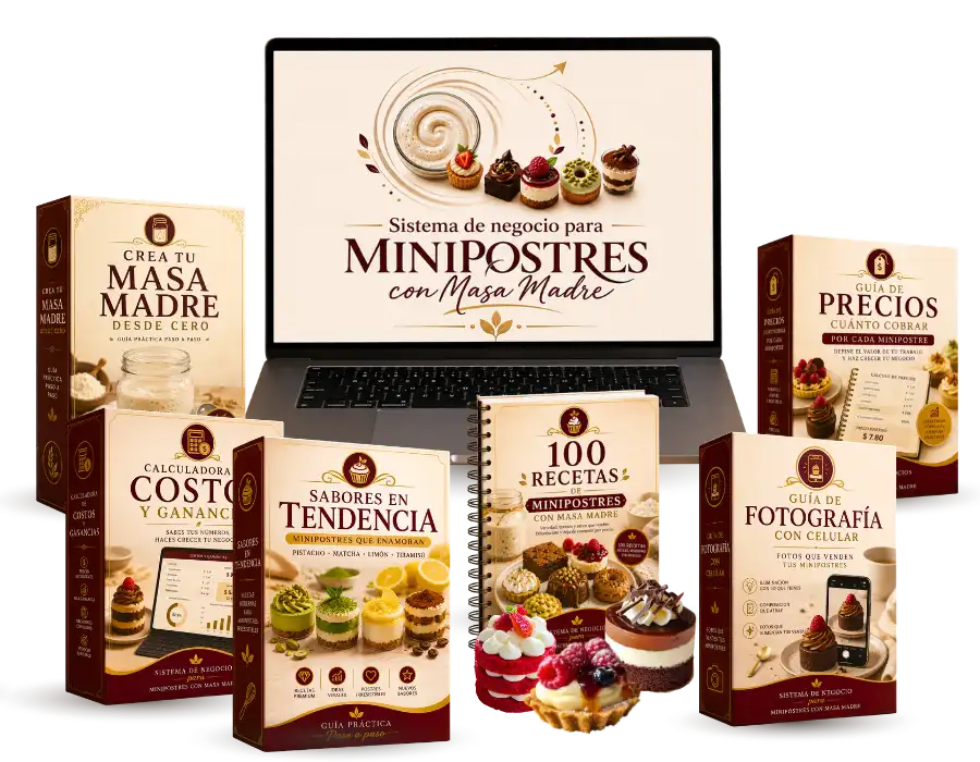 Sistema de negocio completo: 100 recetas y 5 herramientas para minipostres con masa madre